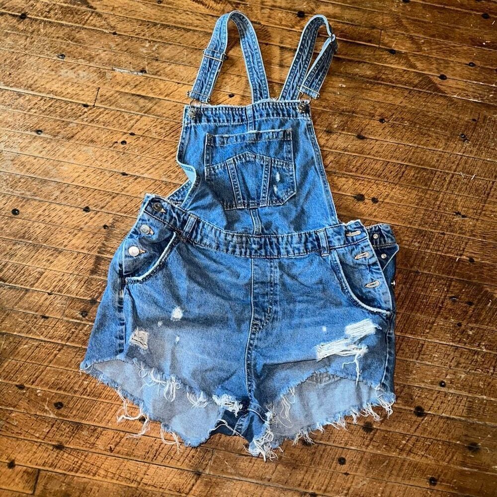 Divided H&M distressed classic kids 10 normcore denim overalls